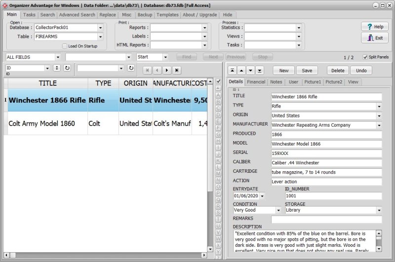 Firearms Cataloging Software for Windows Entry Sample